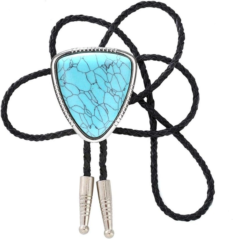 KDG Triangle Nature Agate Shape Bolo Tie Western Cowboy Celtic Black Stone Necktie For Men - Image 1