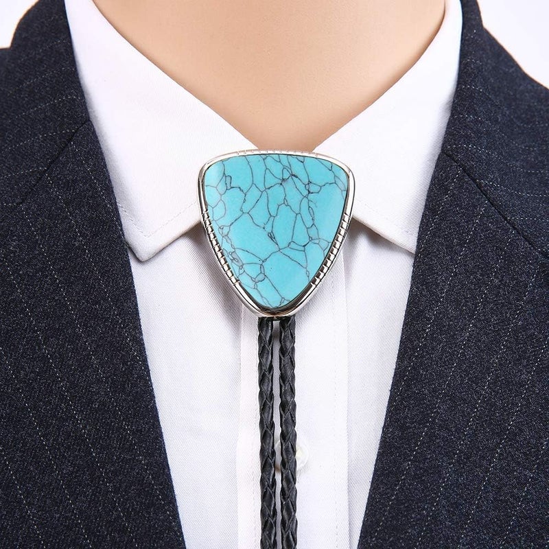 KDG Triangle Nature Agate Shape Bolo Tie Western Cowboy Celtic Black Stone Necktie For Men - Image 2