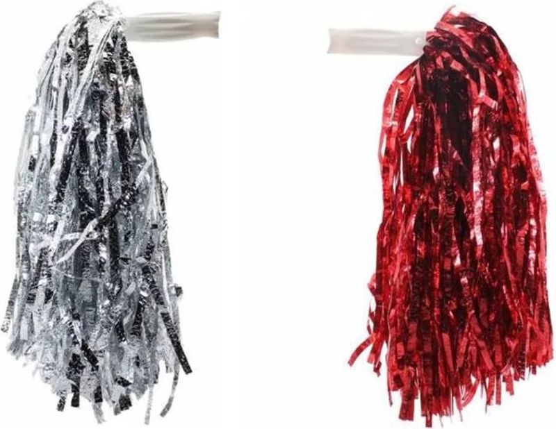 ماشو تريند 1 Pair Metallic Silver Red Pompom - Cheerleading Performance Pompom - 23 April Pompom - 23 April Performance Set