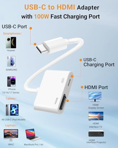 Microwoo USB C to HDMI Adapter, Type C to 4K HDMI Adapter with 100W PD Multiport Digital AV Converter for MacBook Pro/air, iPad Pro/air, iPhone 15/16/17, Tablets, Switch and More USB-C Devices - Image 2
