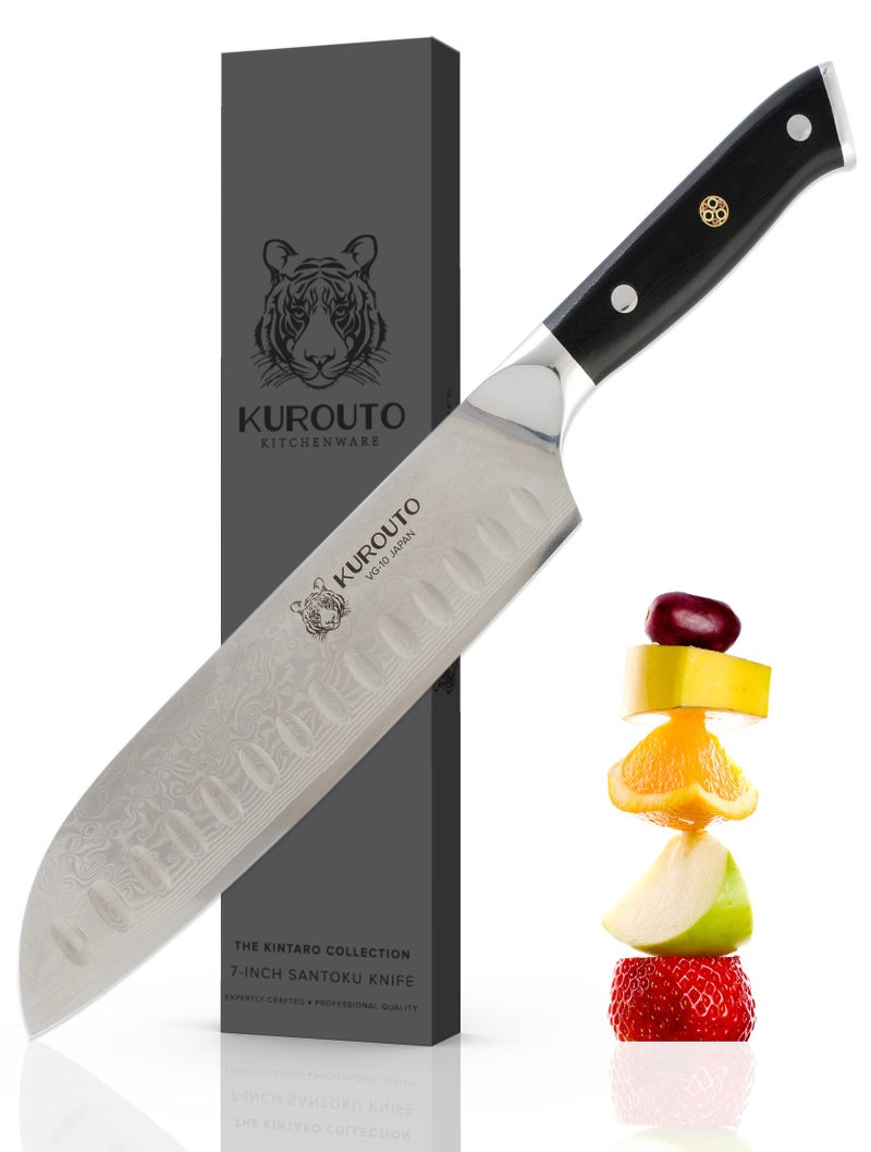 Kurouto 7inch VG10 Santoku 66 layers of High Carbon Damscus Stainless Steel CladdingKintaro SeriesKurouto Kitchenware 
