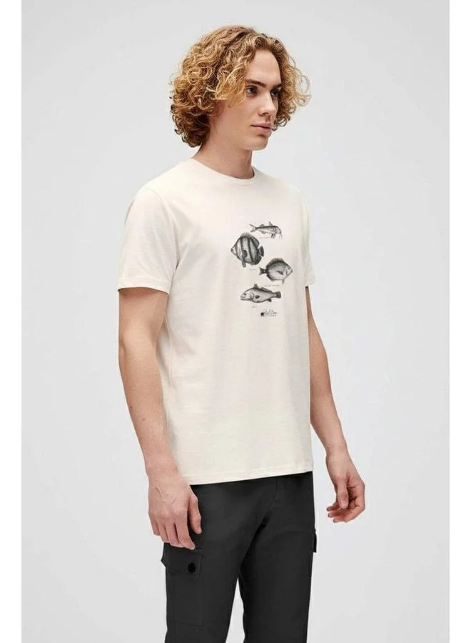 Bad Bear Drawing Fish White Men's Printed T-Shirt.