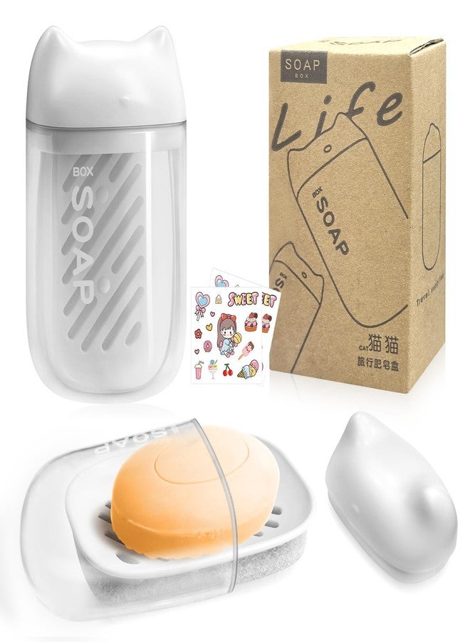 EQUNROY Cute Travel Soap Case (2-Pack) - Transparent Leak-Proof Soap Container with Absorbent Sponge & Stickers, Portable Bar Soap Holder for Bathroom, Gym, Camping, School, Vacation (White) - Image 1