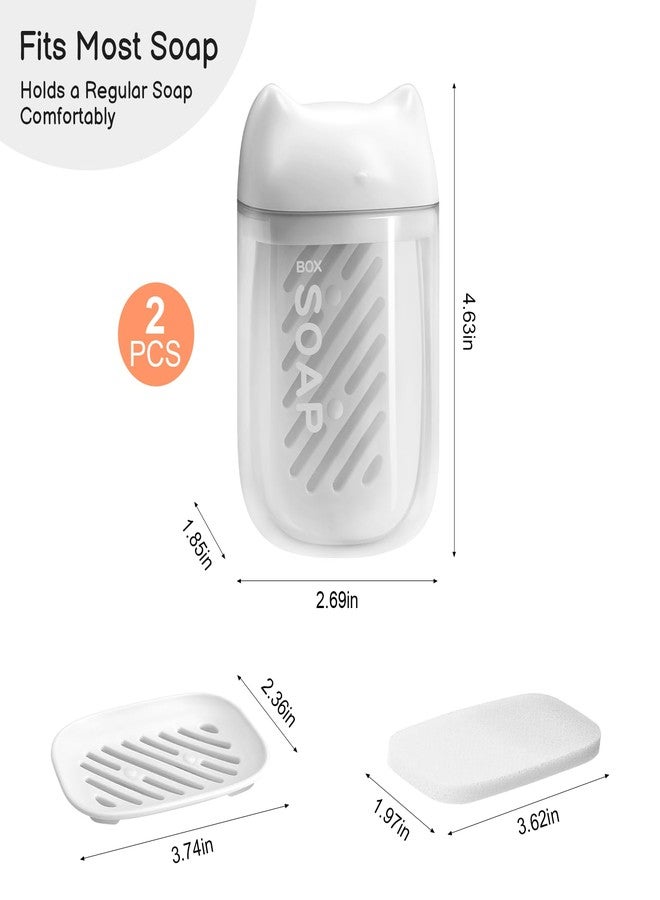 EQUNROY Cute Travel Soap Case (2-Pack) - Transparent Leak-Proof Soap Container with Absorbent Sponge & Stickers, Portable Bar Soap Holder for Bathroom, Gym, Camping, School, Vacation (White) - Image 2