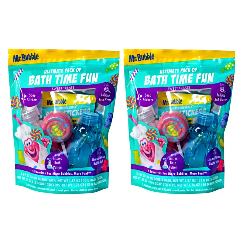 Mr. Bubble Mr. Bubble Ultimate Pack of Bath Time Fun 4 Favorites, Bath Potion, Bath Bomb, Soap Stickers, Bubble Bath (Pack of 2)
