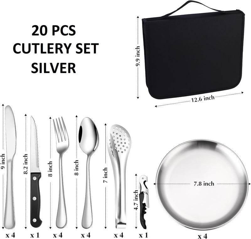 KEYOZA Camping Cutlery Set Outdoor Travel Cutlery with Forks Spoons Knives Bottle Openers Plates and Ideal for Outdoor Cookware Travel Hiking Camping Perfect for 4 People - Image 2