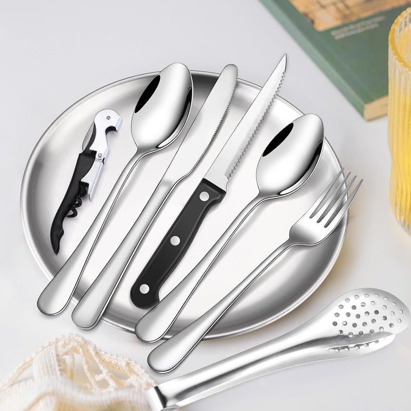 KEYOZA Camping Cutlery Set Outdoor Travel Cutlery with Forks Spoons Knives Bottle Openers Plates and Ideal for Outdoor Cookware Travel Hiking Camping Perfect for 4 People - Image 4