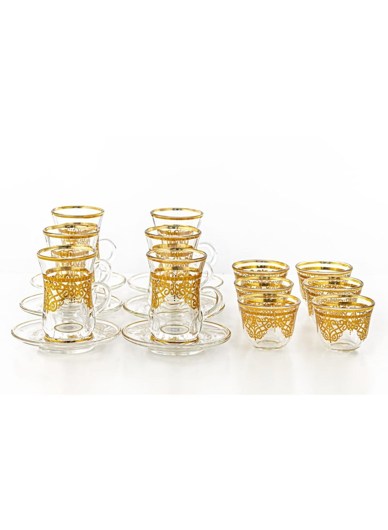 رادین طقم شاي & قهوة من 18 قطعة أكواب شاي مع أكواب كاوا أكواب بتصميم عربي تقليدي للشاي قهوة مثالية للمنزل والمكتب