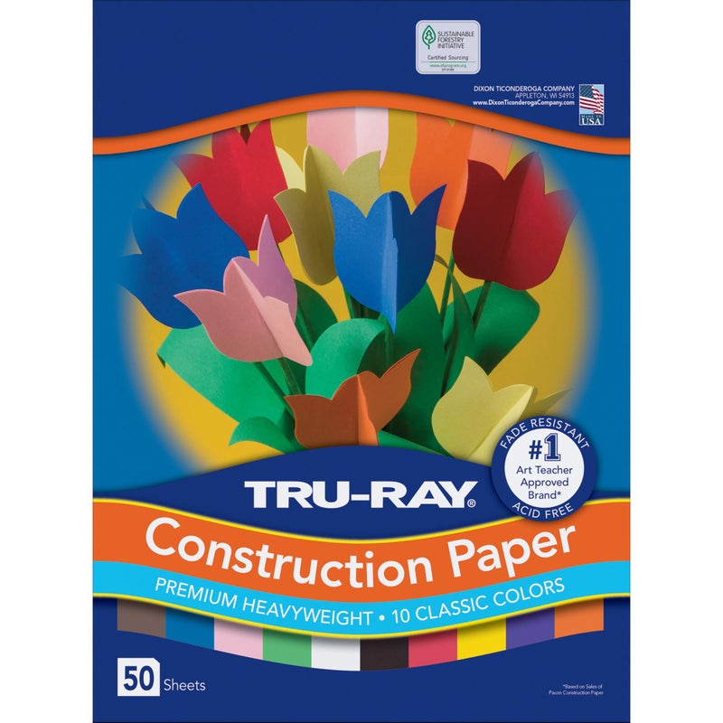 TruRay Heavyweight Construction Paper Standard Assorted Colors 12 x 18 50 Sheets