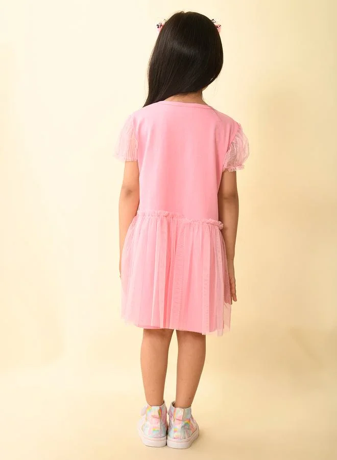 LILPICKS Mesh Puff Sleeves Dropwaist Dress by Styli