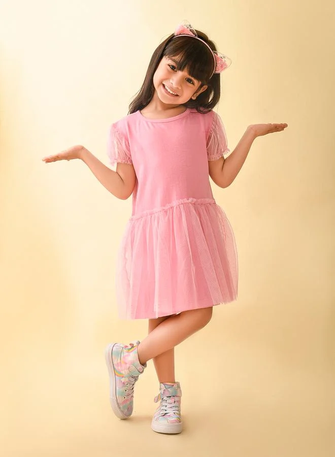 LILPICKS Mesh Puff Sleeves Dropwaist Dress by Styli