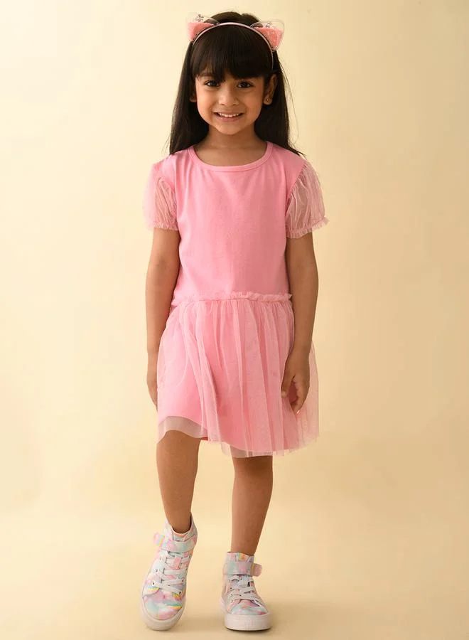 LILPICKS Mesh Puff Sleeves Dropwaist Dress by Styli