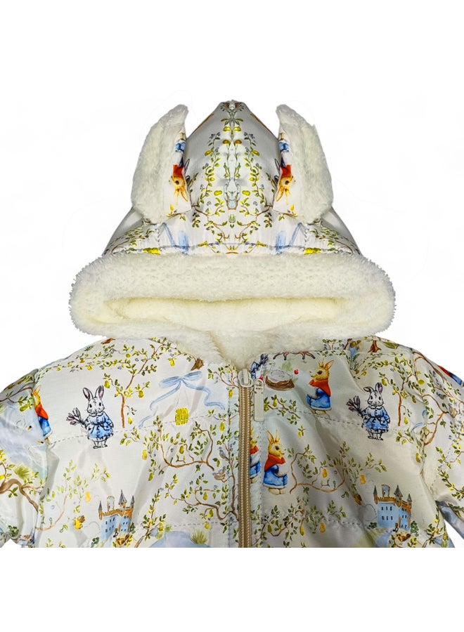 Baby jumpsuit with fur inside and hood