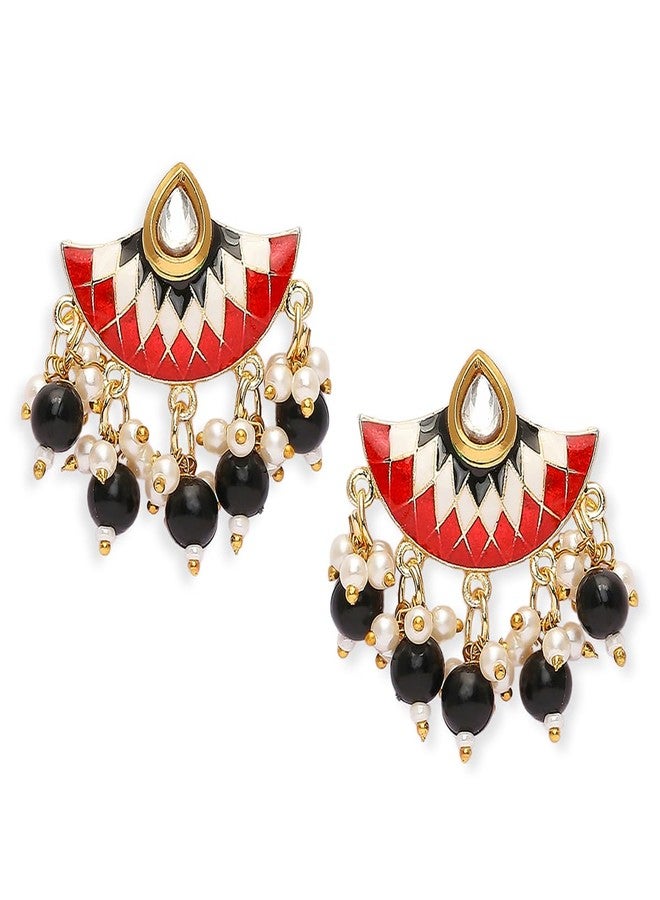 fabula Jewellery Red & Black Meenakari Ethnic Drop Earrings for Women & Girls Stylish Latest (HCE253_Z) - Image 1