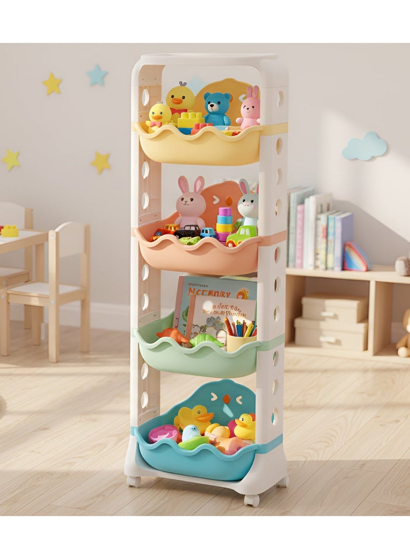 BestStore 4-Tier Kids Toy Storage Organizer with Wheels Multi-Color Plastic Bins for Playroom Bedroom and Nursery Mobile Toy Organizer for Children Toys Books Art Supplies Crafts Stationery Durable Space Saving Storage Solution for Boys and Girls - Image 2