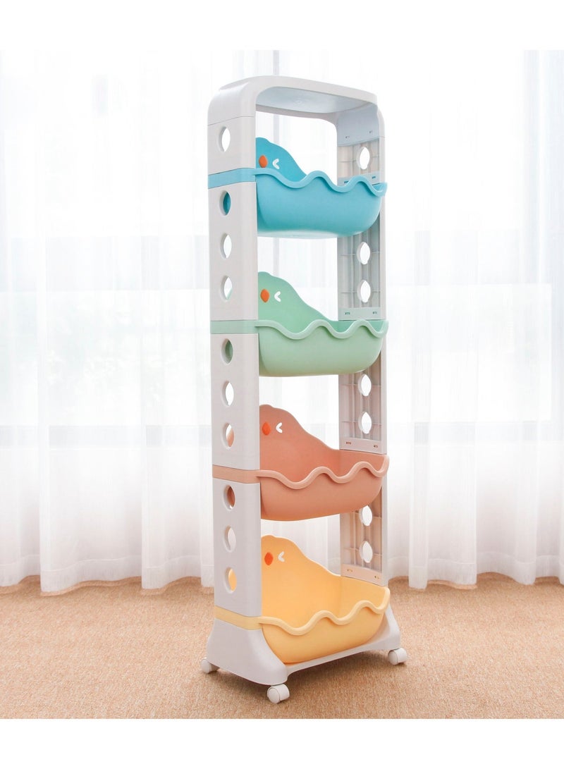 BestStore 4-Tier Kids Toy Storage Organizer with Wheels Multi-Color Plastic Bins for Playroom Bedroom and Nursery Mobile Toy Organizer for Children Toys Books Art Supplies Crafts Stationery Durable Space Saving Storage Solution for Boys and Girls - Image 5