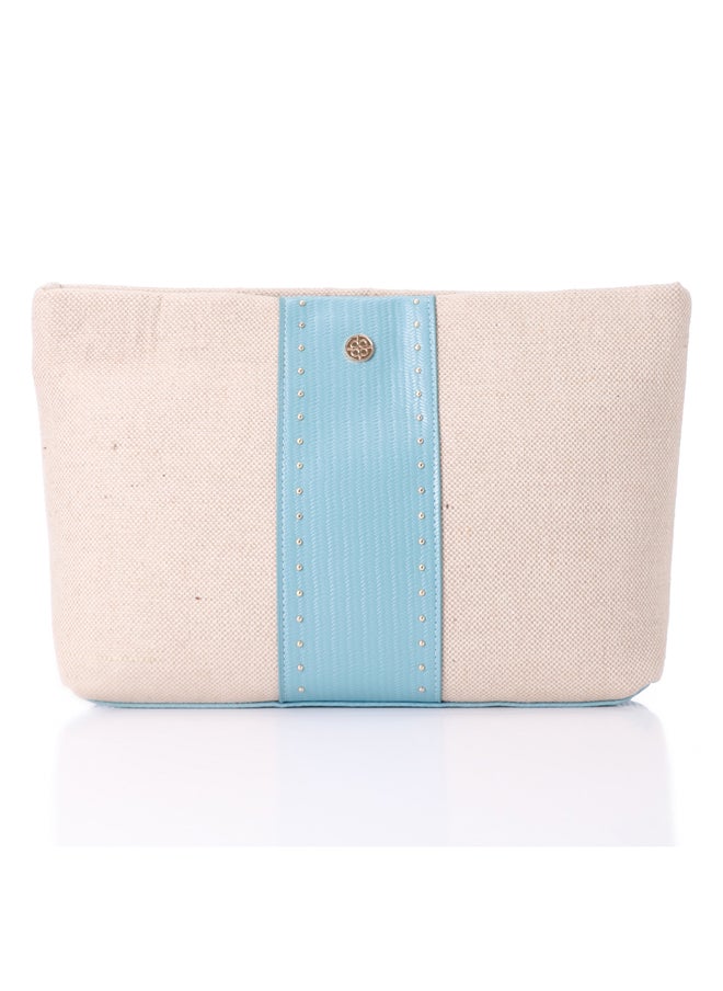 DejaVu - Vertical Leather Detail For Linen Simple Pouch - Image 1