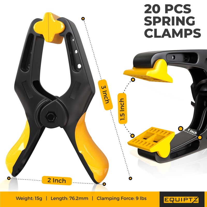 EQUIPTZ Spring Clamps 3 inch - 20 Pack Clamps for Backdrop Stand, Tarps, Crafts & Pool Cover with 1.5 Inch Mouth Opening - Small Clamps for Photography Studio with Non-Detachable Jaw Pads - Image 3