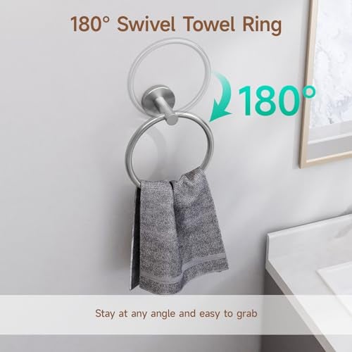 USHOWER 2 Pack Brushed Nickel Towel Ring, Hand Towel Holder for Bathroom Wall Mounted, Durable 304 Stainless Steel, Modern Style - Image 3