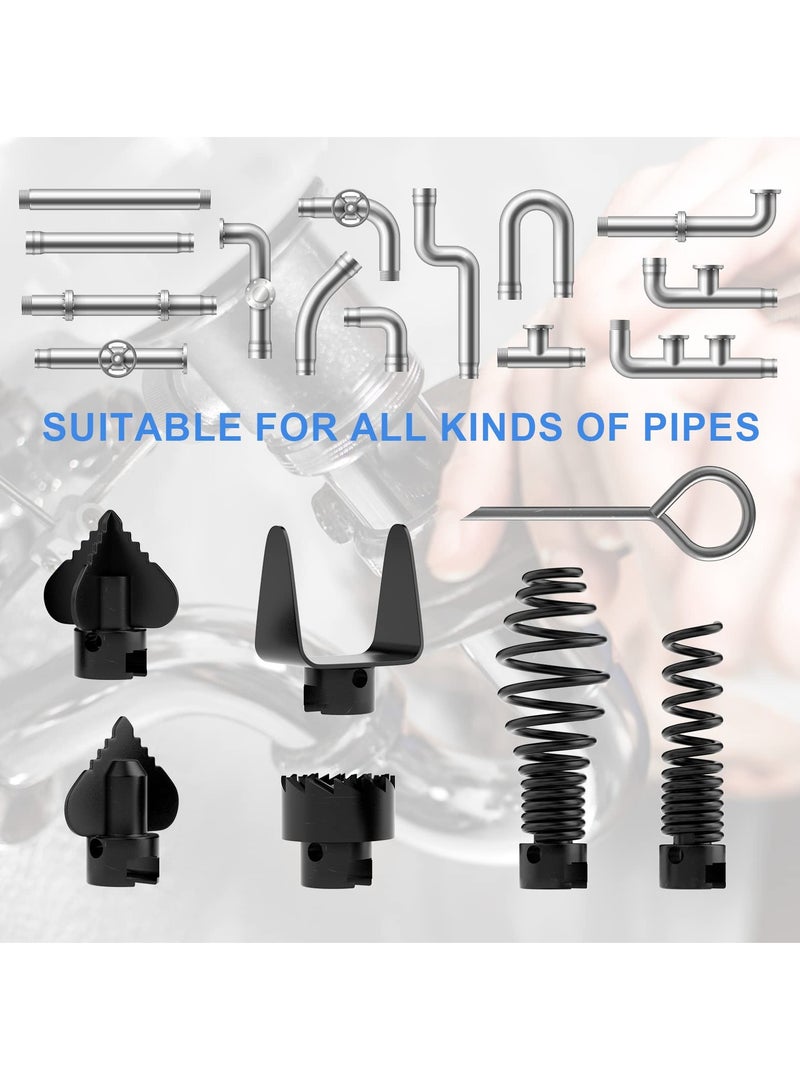 KASTWAVE 7PCS Drain Cleaner Combination Cutter Head Set,16mm Manganese Steel Spring Automatic Locking Drain Dredging Cutter Head Accessories for Drain Cleaning Machines - Image 3