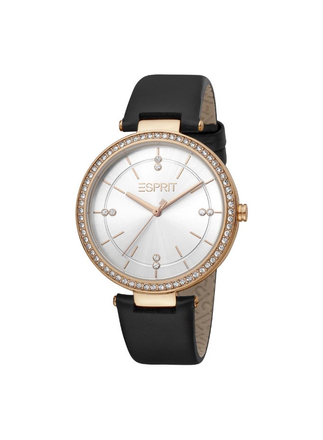 ESPRIT Women's Watch with Rose Gold Stainless Steel Case and Black Leather Band - Image 1