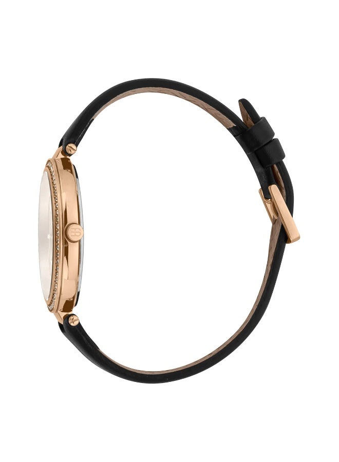 ESPRIT Women's Watch with Rose Gold Stainless Steel Case and Black Leather Band - Image 2