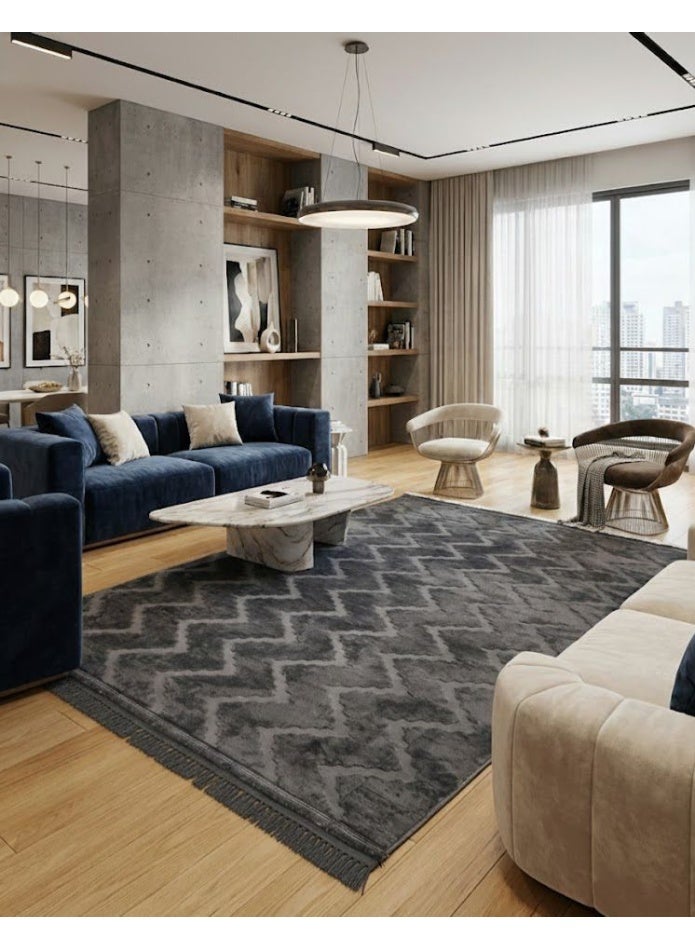 سجادة جاكار بحفر ليزر مع فرو، ظهر مانع للانزلاق بحبيبات الدوتس، 200×300سم