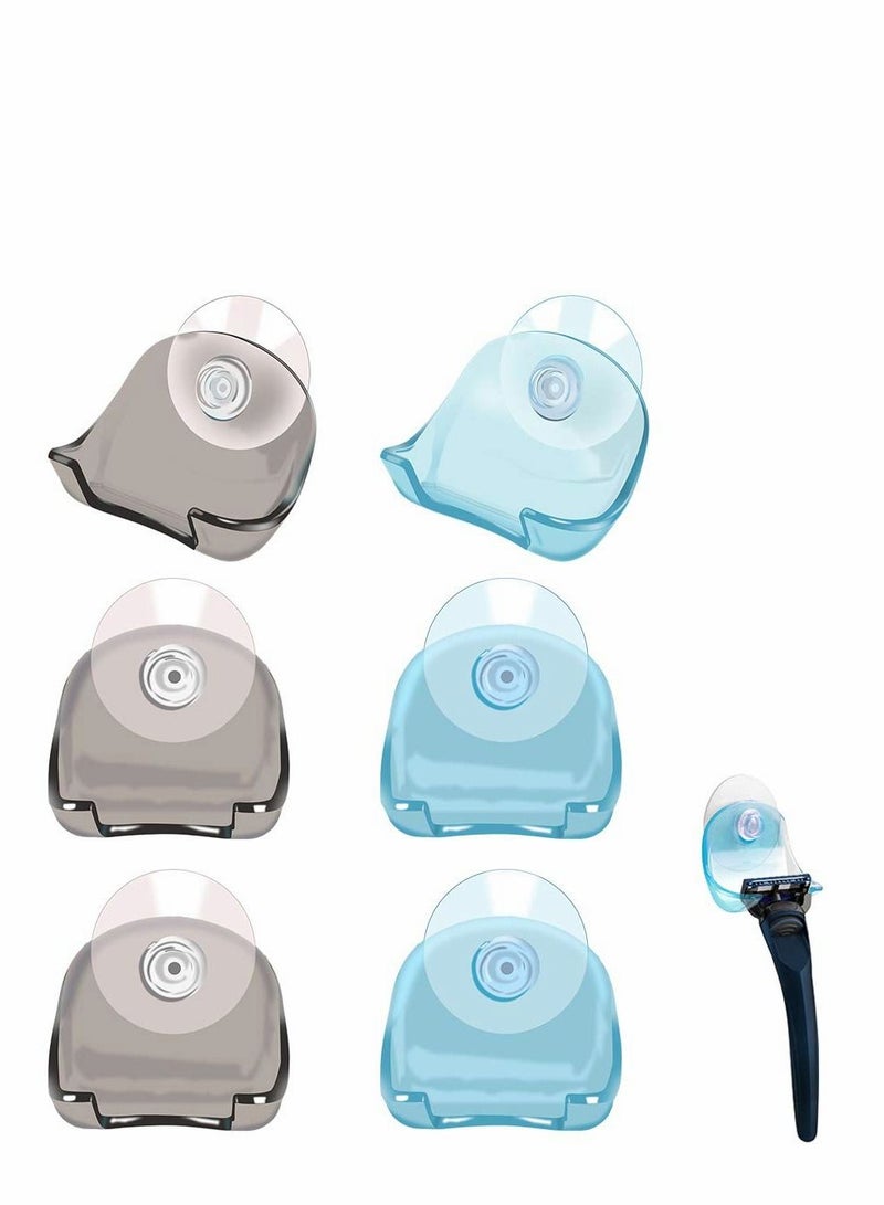 Y&D 6 PCS Razor Holder with Suction Cup, Shower Shaver Cup Self-Adhesive Wall Mount Bathroom Organizer for Glass and Tiles, Gray Blue - Image 1