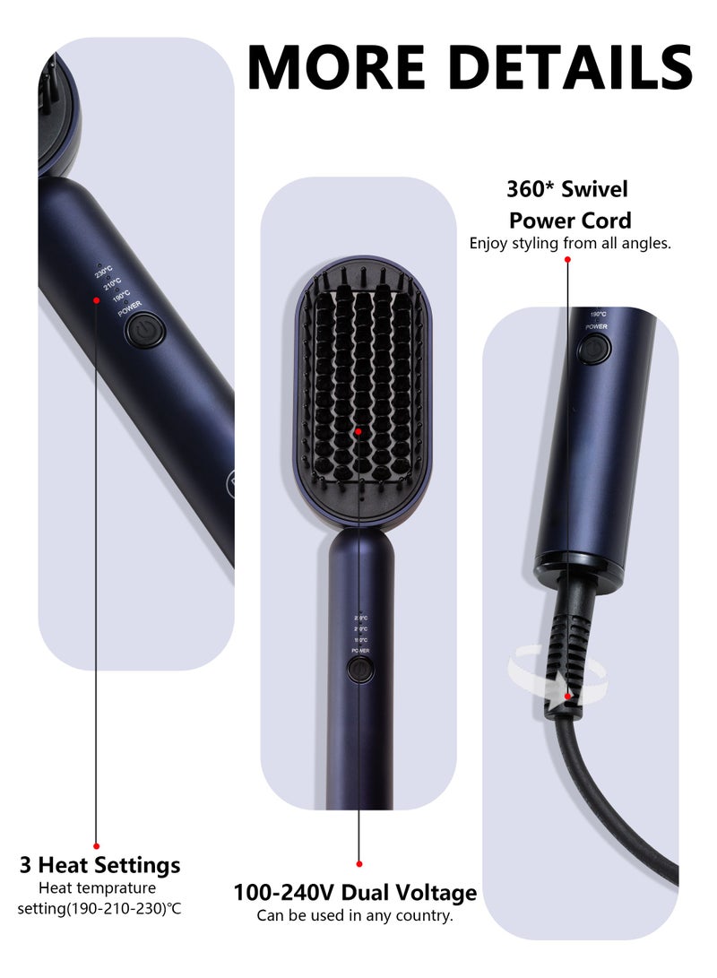 دوشر فرشاة فرد الشعر ، الشعر مع مشط مدمج 30 ثانية تسخين سيراميك سريع ، 3 إعدادات درجة الحرارة ، مضاد للحرق وإغلاق تلقائي لمدة 60 دقيقة ، مثالي لجميع أنواع الشعر (أزرق) - Image 5