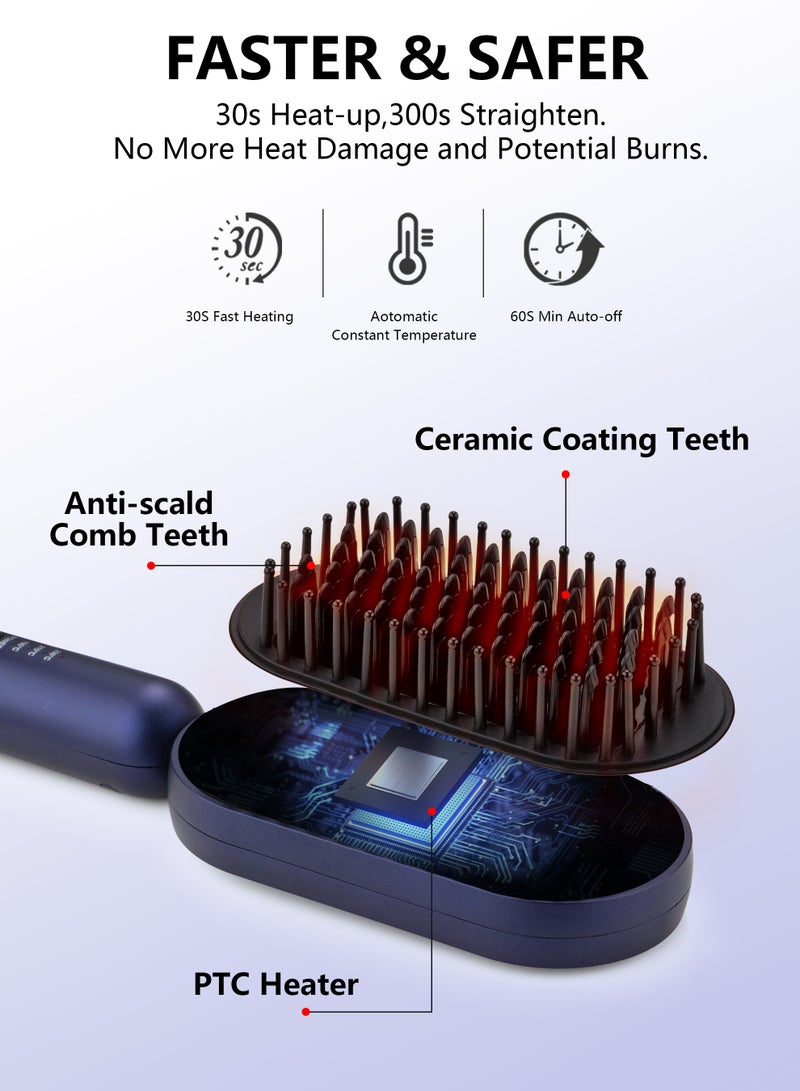 دوشر فرشاة فرد الشعر ، الشعر مع مشط مدمج 30 ثانية تسخين سيراميك سريع ، 3 إعدادات درجة الحرارة ، مضاد للحرق وإغلاق تلقائي لمدة 60 دقيقة ، مثالي لجميع أنواع الشعر (أزرق) - Image 4