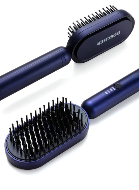 Hair Straightener Brush, Hair Iron with Built-in Comb 30s Fast Ceramic Heating, 3 Temp Settings, Anti-Scald & 60-Minute Auto Shut-Off, Perfect for All Hair Types (Blue)