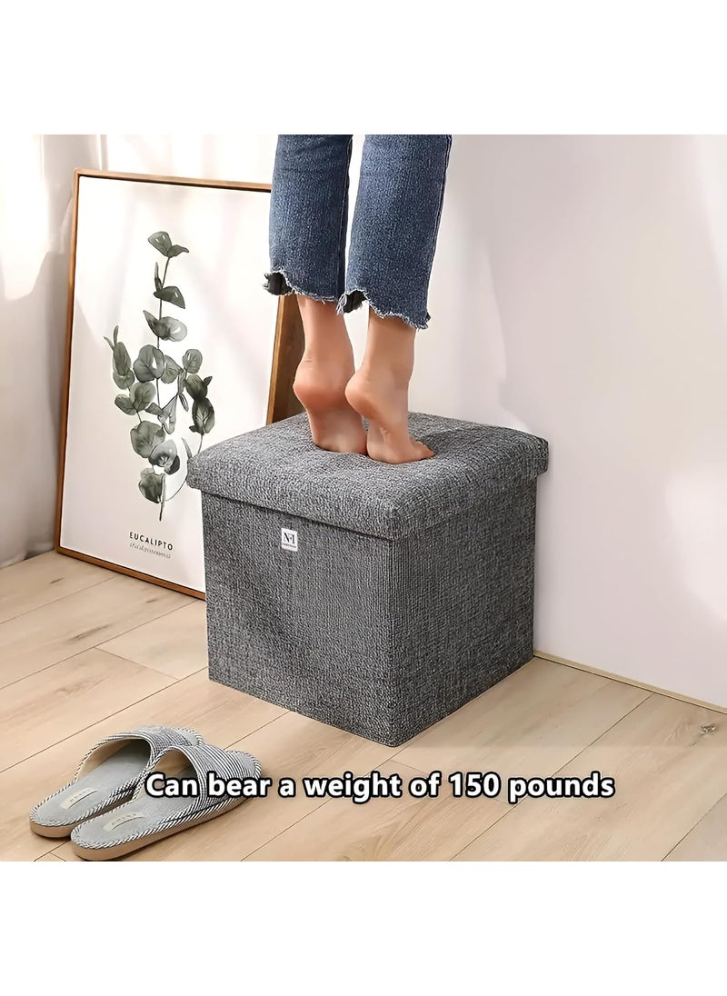 NFI essentials NFI essentials Folding Organizer Storage Box Fabric Ottoman Cube Bench Foot Rest Stool Coffee Table Chest Stool Home Storage Organizer with Cushion Seat 30x30x30 cm  - Image 4