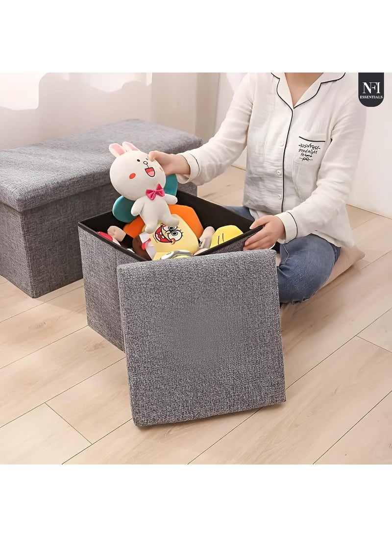 NFI essentials NFI essentials Folding Organizer Storage Box Fabric Ottoman Cube Bench Foot Rest Stool Coffee Table Chest Stool Home Storage Organizer with Cushion Seat 30x30x30 cm  - Image 2