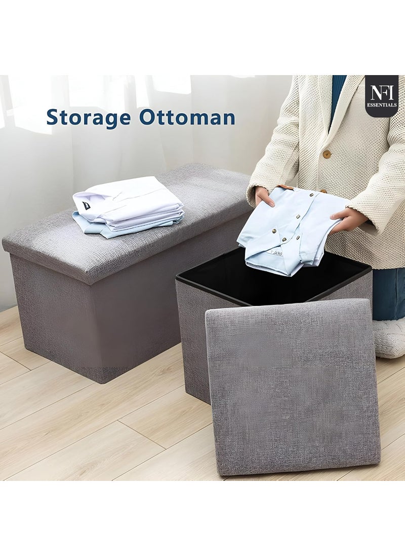 NFI essentials NFI essentials Folding Organizer Storage Box Fabric Ottoman Cube Bench Foot Rest Stool Coffee Table Chest Stool Home Storage Organizer with Cushion Seat 30x30x30 cm  - Image 5