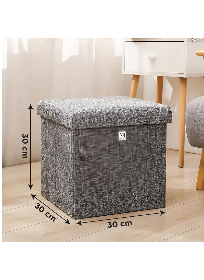 NFI essentials NFI essentials Folding Organizer Storage Box Fabric Ottoman Cube Bench Foot Rest Stool Coffee Table Chest Stool Home Storage Organizer with Cushion Seat 30x30x30 cm  - Image 3