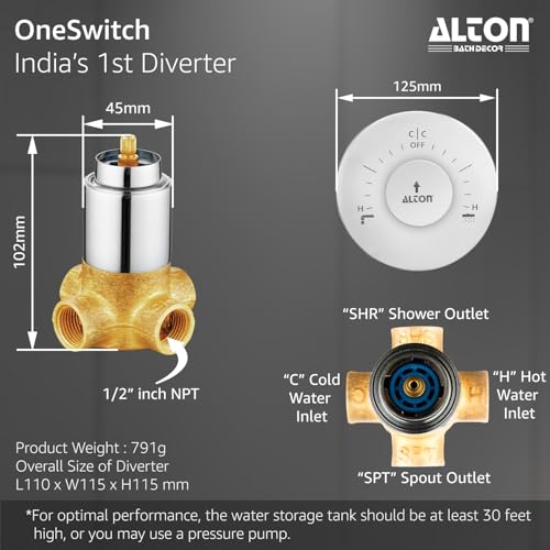 ALTON Brass, OneSwitch – India’s 1st Single-Knob Bathroom Diverter With 5-Function Overhead and Hand Shower & Bath Tub Spout | Bathroom Shower System (Diverter+Spout+Shower Head+Hand Shower) - Image 5