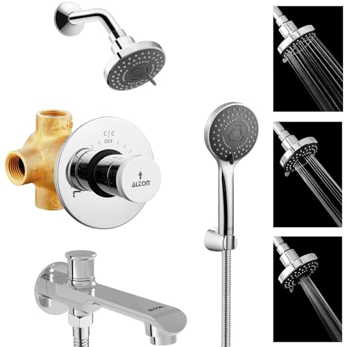 ALTON Brass, OneSwitch – India’s 1st Single-Knob Bathroom Diverter With 5-Function Overhead and Hand Shower & Bath Tub Spout | Bathroom Shower System (Diverter+Spout+Shower Head+Hand Shower) - Image 1