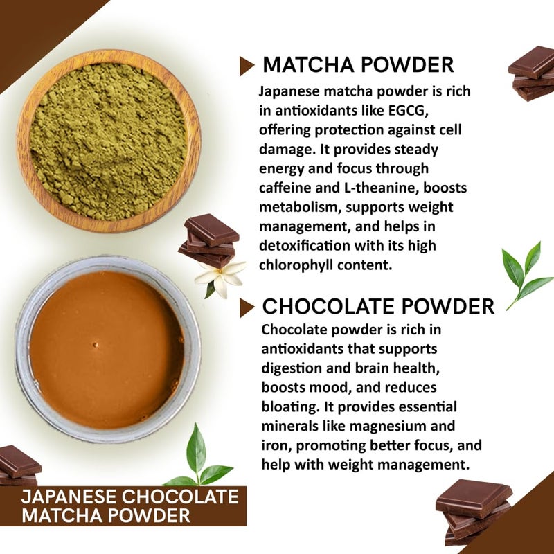 Teacurry Japanese Chocolate Matcha Powder - Brew Matcha Latte - Ceremonial Grade from Uji with Real Chocolate Powder - For Energy, Focus & Mood Enhance (100 Grams) - Image 2
