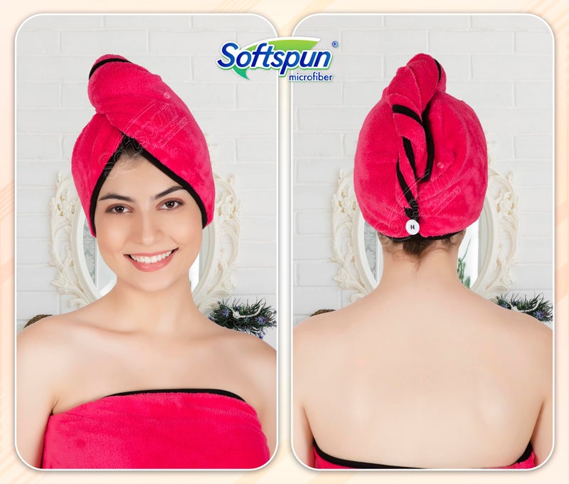 SOFTSPUN Microfiber Bath Kit 70X140cm 40X60cm 20X30cm Hair Cap with MakeupPads Combo Pack of 5 280 GSM Pink! Ultra Absorbent Super Soft & Comfortable Quick Drying for Men & Women Daily Use. - Image 3