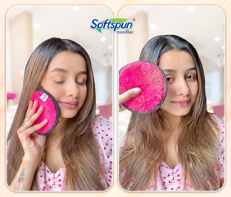 SOFTSPUN Microfiber Bath Kit 70X140cm 40X60cm 20X30cm Hair Cap with MakeupPads Combo Pack of 5 280 GSM Pink! Ultra Absorbent Super Soft & Comfortable Quick Drying for Men & Women Daily Use. - Image 5
