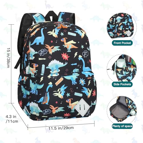 VGJ Kids Backpack for Girls Boys 15 Inch Dinosaur Childrens Backpack Cute School Bag Kindergarten Backpack for Ages 38 Black - Image 3