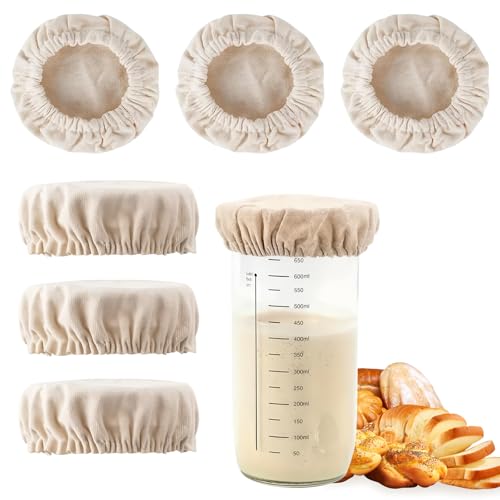 Pretwad 6 Pack Sourdough Starter Jar Covers Cloth - Reusable Linen Covers Cloth for Elastic Sourdough Starter Container, Unbleached Fabric Bread Fermentation Cover for Most 3-4 Inch Glass Mason-Jars - Image 1