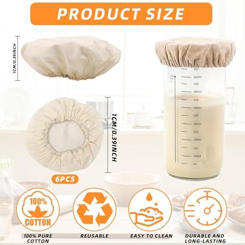 Pretwad 6 Pack Sourdough Starter Jar Covers Cloth - Reusable Linen Covers Cloth for Elastic Sourdough Starter Container, Unbleached Fabric Bread Fermentation Cover for Most 3-4 Inch Glass Mason-Jars - Image 2