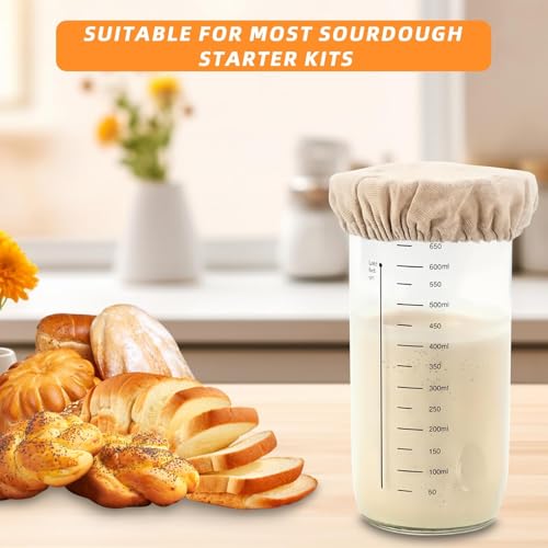 Pretwad 6 Pack Sourdough Starter Jar Covers Cloth - Reusable Linen Covers Cloth for Elastic Sourdough Starter Container, Unbleached Fabric Bread Fermentation Cover for Most 3-4 Inch Glass Mason-Jars - Image 5