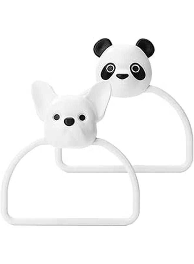 Cartoon Panda Puppy Adhesive Wall Mounted Towel Holder Set 2pcs For Bathroom Kitchen - Image 1