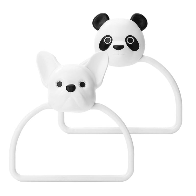 Cartoon Panda Puppy Adhesive Wall Mounted Towel Holder Set 2pcs For Bathroom Kitchen - Image 2