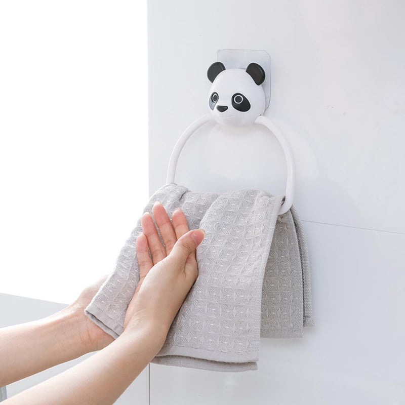 Cartoon Panda Puppy Adhesive Wall Mounted Towel Holder Set 2pcs For Bathroom Kitchen - Image 5