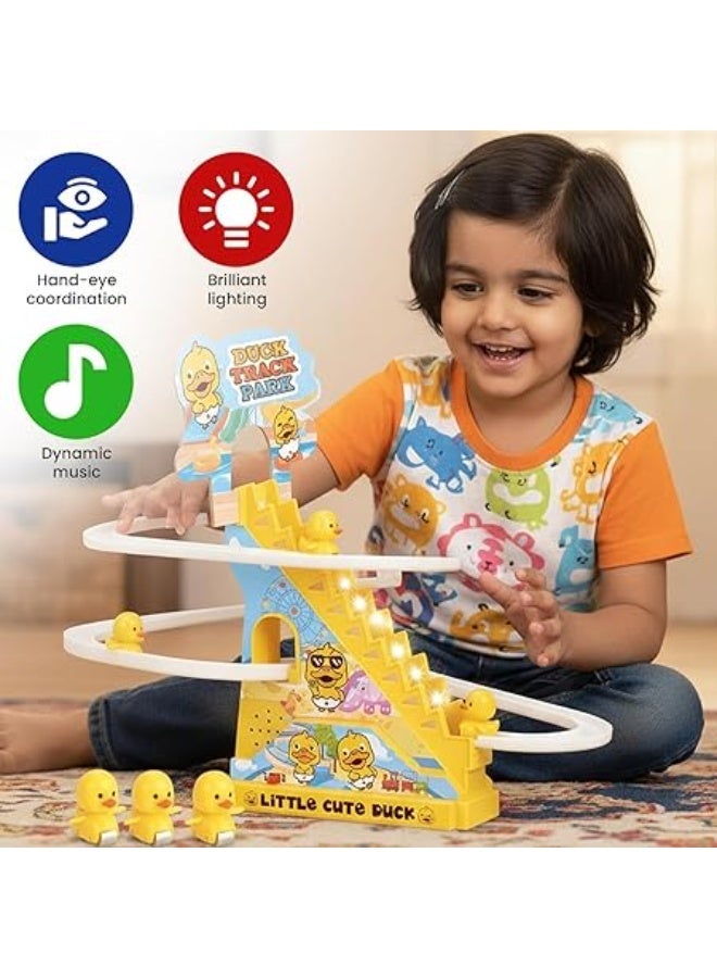 ألعاب تسلق البط الصغيرة، مجموعة ألعاب تسلق السلالم الكهربائية الصغيرة، لعبة مسار السفينة الدوارة الصغيرة مع3 بطات أضواء LED وموسيقى، لعبة شريحة البط للأطفال الصغار والأطفال (أ) - Image 3