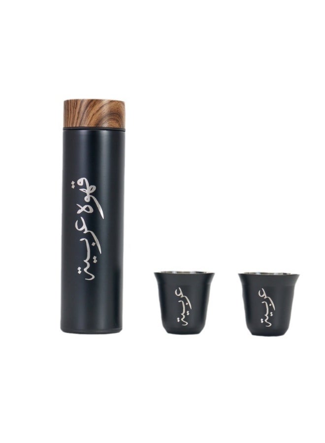 مجموعة ترموس القهوة العربية,كوب معزول القهوة,ترموس القهوة العربية,كوب معزول صندوق الهدايا يتضمن 500 مل ترموس الفولاذ المقاوم للصدأ و 2 80 مل أكواب القهوة ذات الطبقة المزدوجة,هدايا للبالغين - Image 1