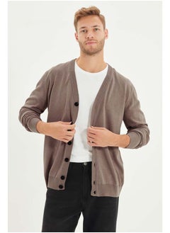 trendyol Mink Slim Fit Cotton V Neck Buttoned Cardigan TMNAW21HI0274  - Image 1